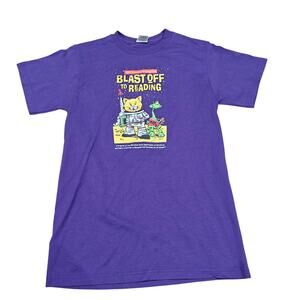 Vintage Blast off to Reading Summer Club Short Sleeve Shirt Space Cat Adult S